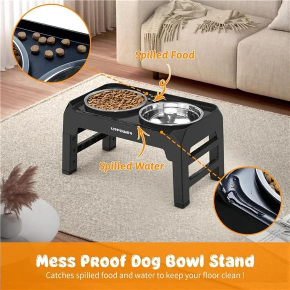 4 Height Adjustable Elevated Dog Bowls -50oz Large Capacity Stainless Steel Bowl